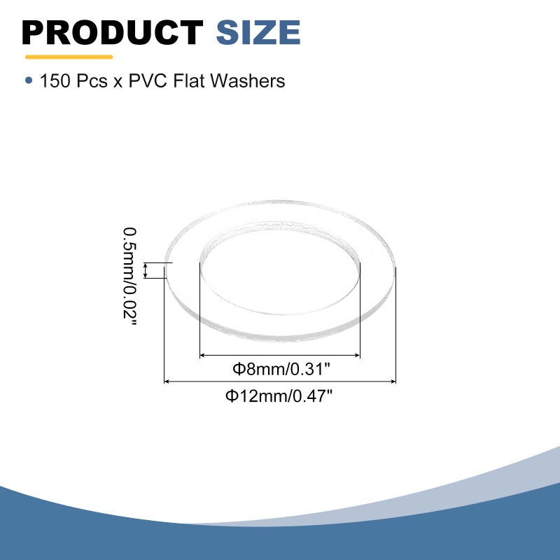 يو إكس سيل uxcell 150 جهاز كمبيوتر شخصى M8 PVC غسالات مسطحة واضحة عادي غسالة 8 مم معرف 12 مم OD 0.5 مم سميكة مستديرة الفواصل المسطحة للبراغي البراغي الزجاج دش مقبض الباب الحمام - Image 2